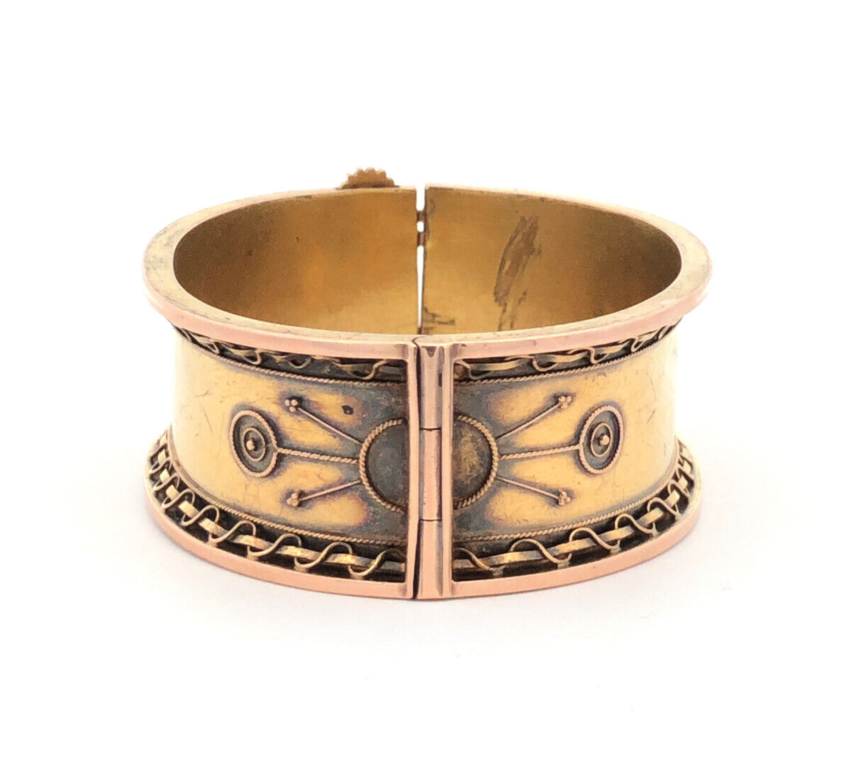 Victorian 14K Yellow Gold Artistic Hinged Cuff Bracelet