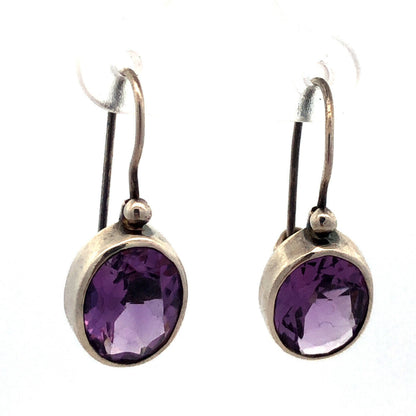 Designer 925 Sterling Silver Oval Purple Amethyst Hook Dangle Earrings