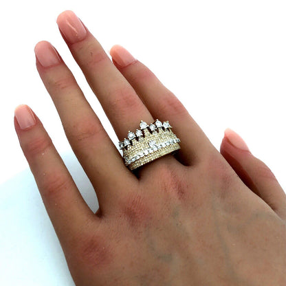 Designer Dadwani 10K Yellow Gold Diamond Pave Crown Statement Ring