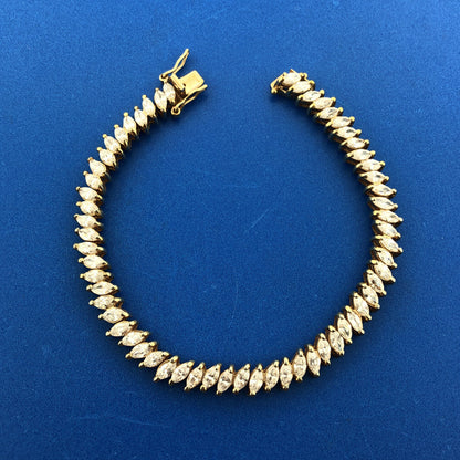 Designer Sterling Silver 925 Vermeil Marquise Cubic Zirconia CZ Tennis Bracelet