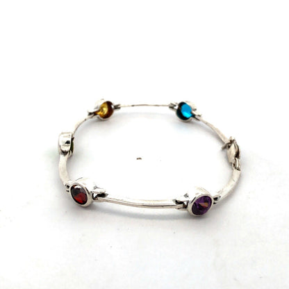 Estate 925 Sterling Silver Multicolor Round Cubic Zirconia Tennis Bracelet