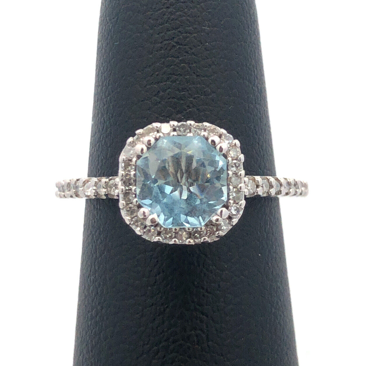 Effy 14k White Gold Aquamarine Diamond Halo Accented March Anniversary Ring