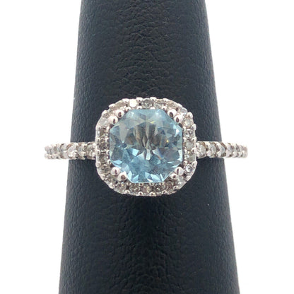 Effy 14k White Gold Aquamarine Diamond Halo Accented March Anniversary Ring