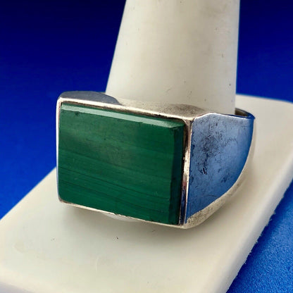 Vintage Taxco Mexico TH-107 Sterling Silver Malachite Men's Statement Dome Ring