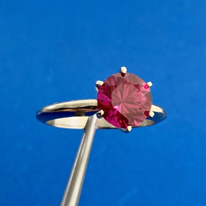 Designer 14K White Gold Ruby Solitaire Statement Cocktail Engagement Ring