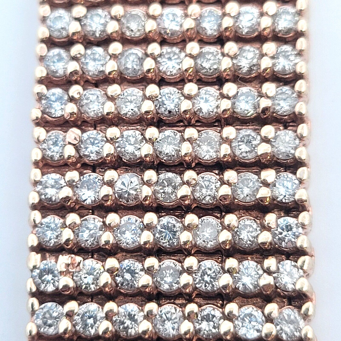 Women's 10K Rose Gold Seven Strand Round Diamond-Studded Wide Tennis Bracelet