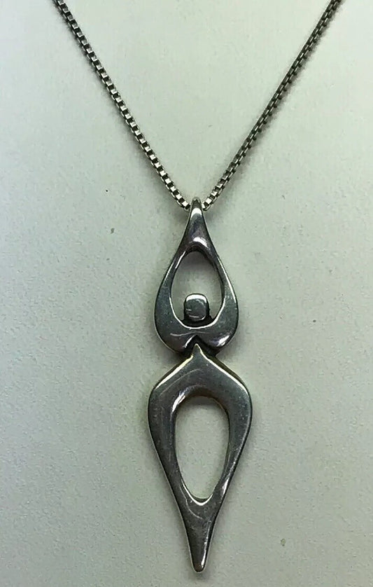 Sterling Silver 925 Modernist Female Figure Goddess Fertility Necklace S193