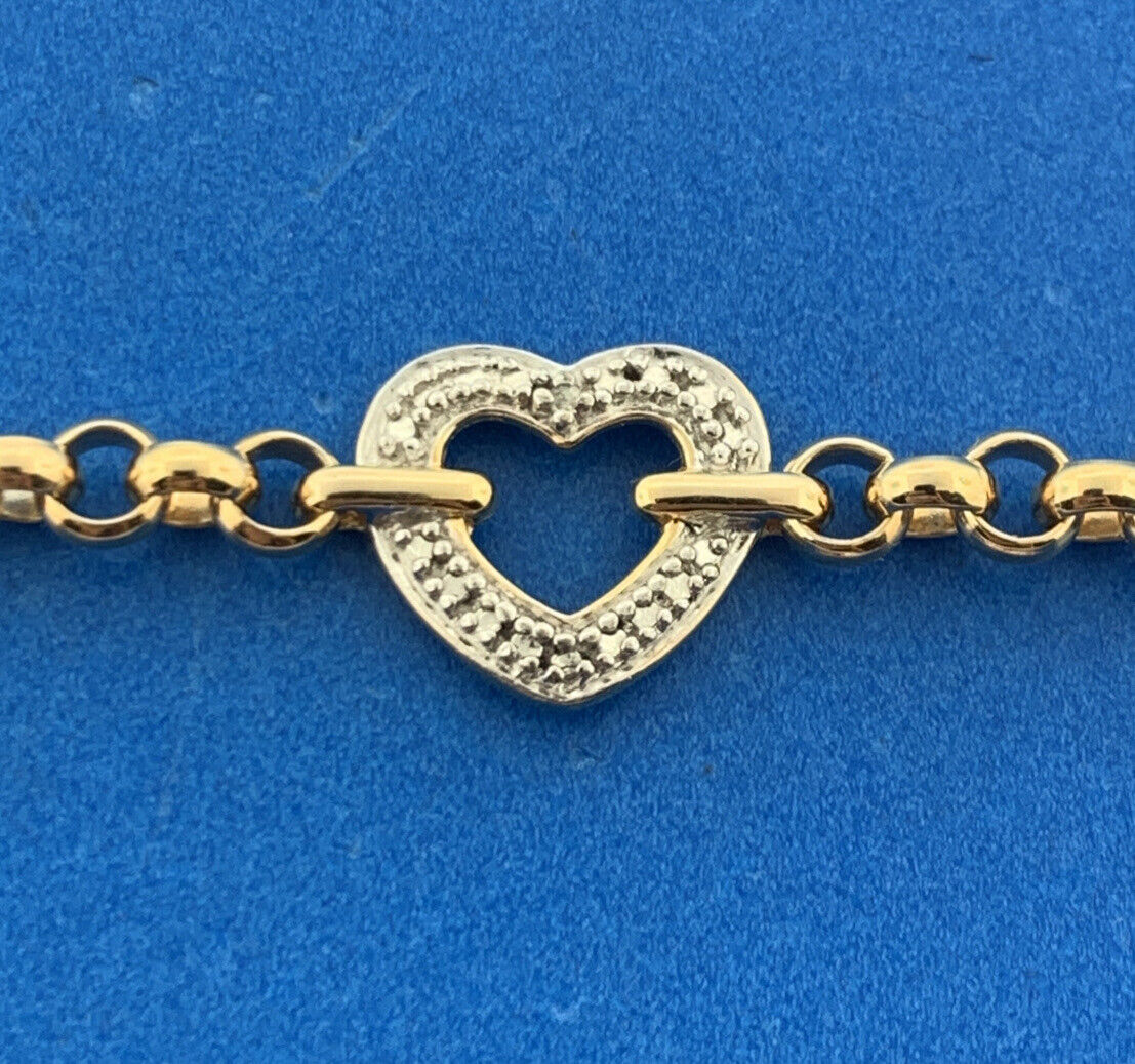 Designer 925 Sterling Silver Vermeil Diamond 2 Tone Heart Panel Toggle Bracelet