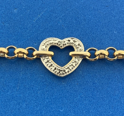 Designer 925 Sterling Silver Vermeil Diamond 2 Tone Heart Panel Toggle Bracelet