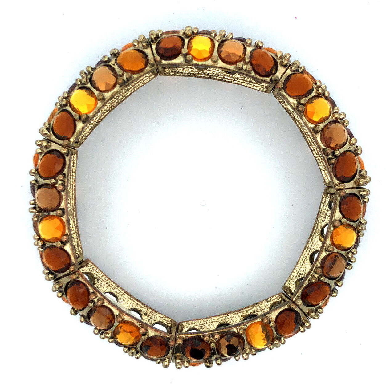 Fabulous Gold Tone Yellow Gold Amber Rhinestone Stretch Statement Cuff Bracelet