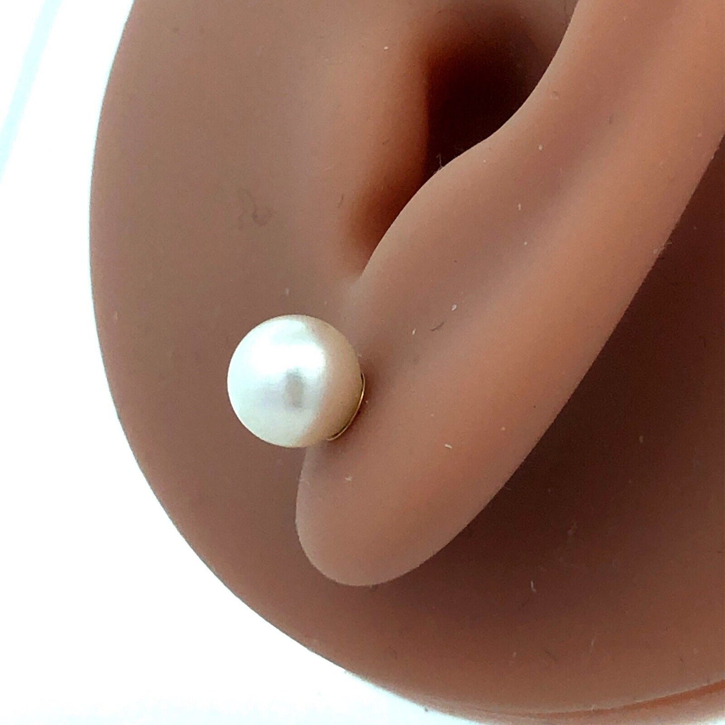 Designer 14K Yellow Gold White Pearl Solitaire June Anniversary Stud Earrings