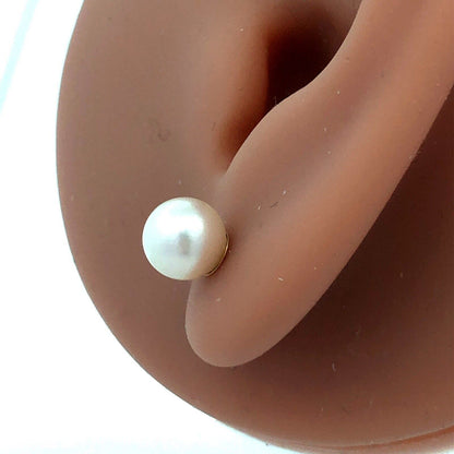 Designer 14K Yellow Gold White Pearl Solitaire June Anniversary Stud Earrings