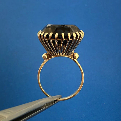 1960's 10K Yellow Gold Smoky Quartz Solitaire Dramatic Empire Cocktail Ring
