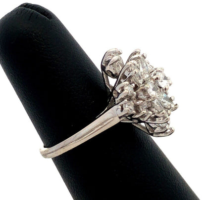 Designer 14K White Gold Round Pear Diamond Oval Cluster Engagement Ring
