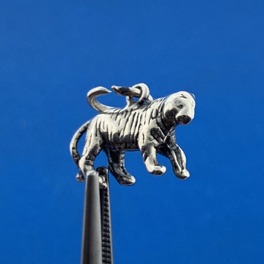 Estate 925 Sterling Silver Tiger Mascot Animal Bracelet Pendant Charm