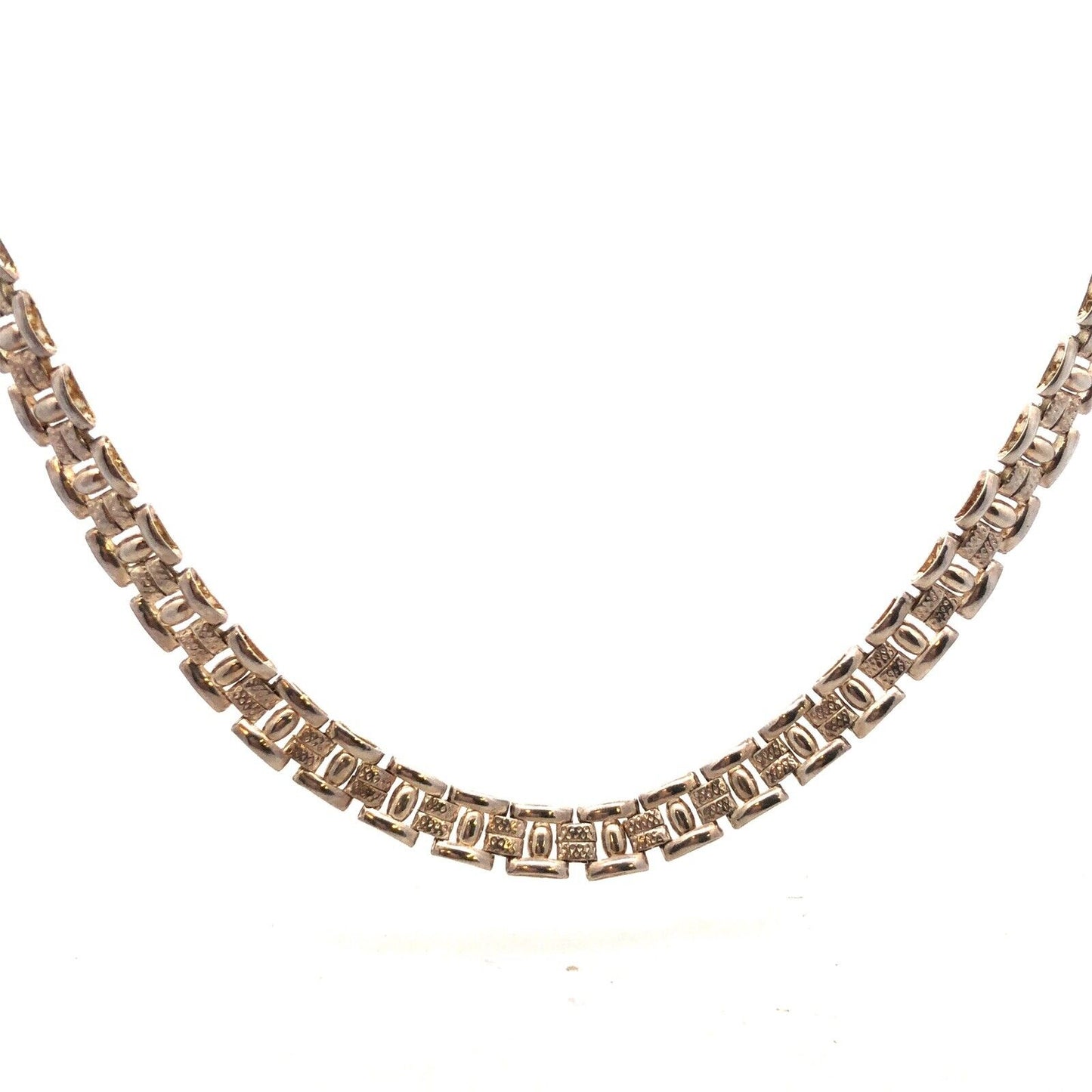 925 Sterling Silver Fancy Square Bicycle Link Chain Necklace