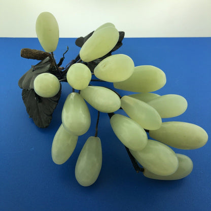 Mid Century Green Jade Hand Carved Leaves Large Long Grape Cluster Decorative