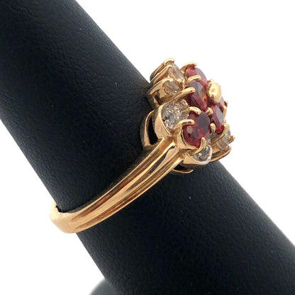 Designer 14K Yellow Gold Oval Garnet Diamond Cluster Cocktail Ring