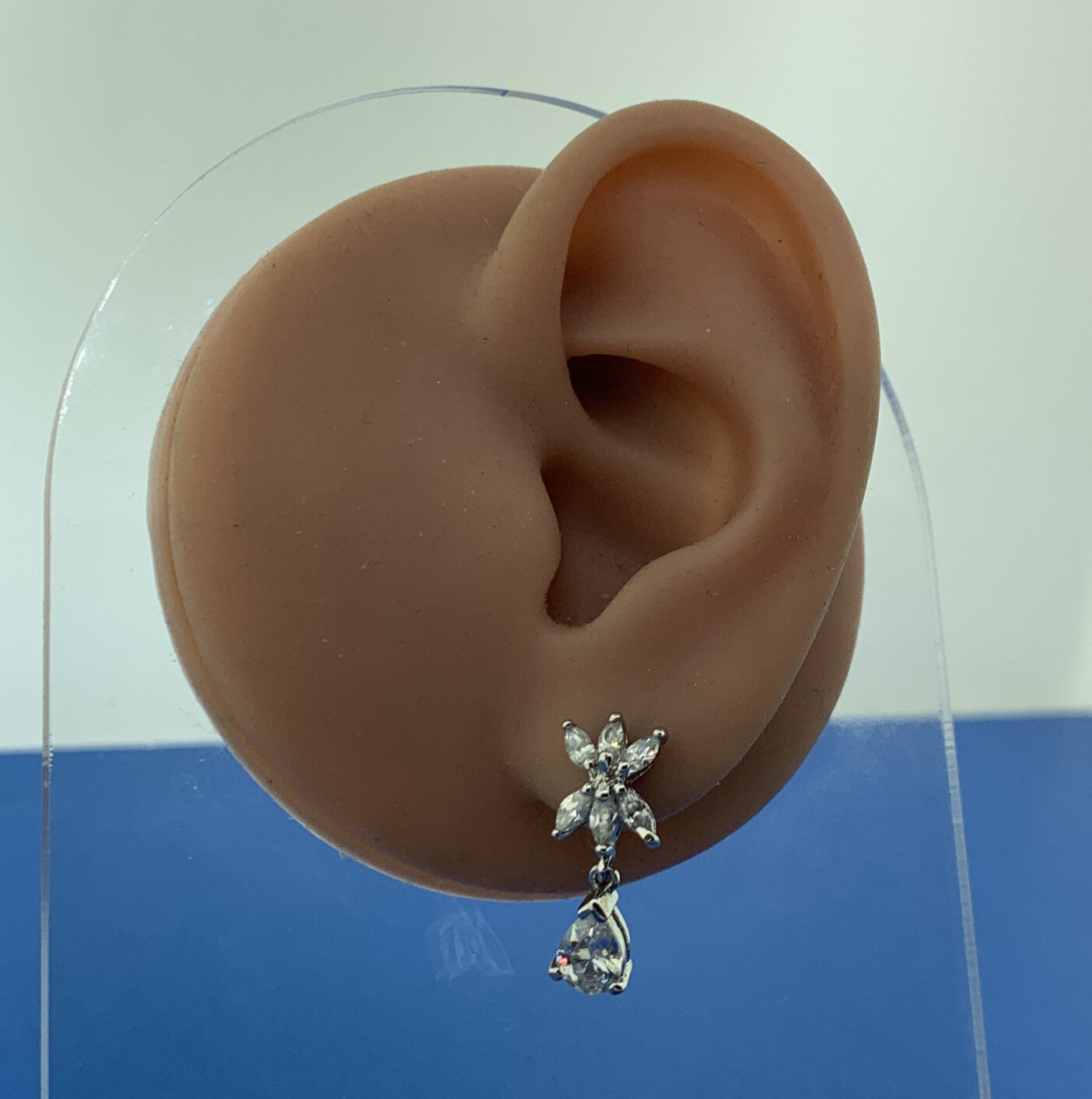 Designer 925 Sterling Silver Cubic Zirconia Flower Cluster Drop Dangle Earrings