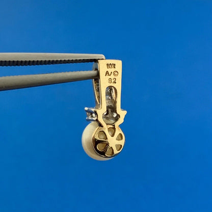 10K Yellow Gold Pearl Diamond June Bridal Anniversary Drop Pendant