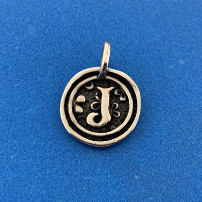 Stunning Silver Toned Letter J Initial Alphabet Circle Dangle Pendant