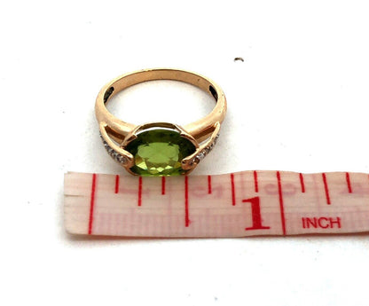 Designer MEDA 14K Yellow Gold Oval Green Peridot Diamond August Birthstone Ring