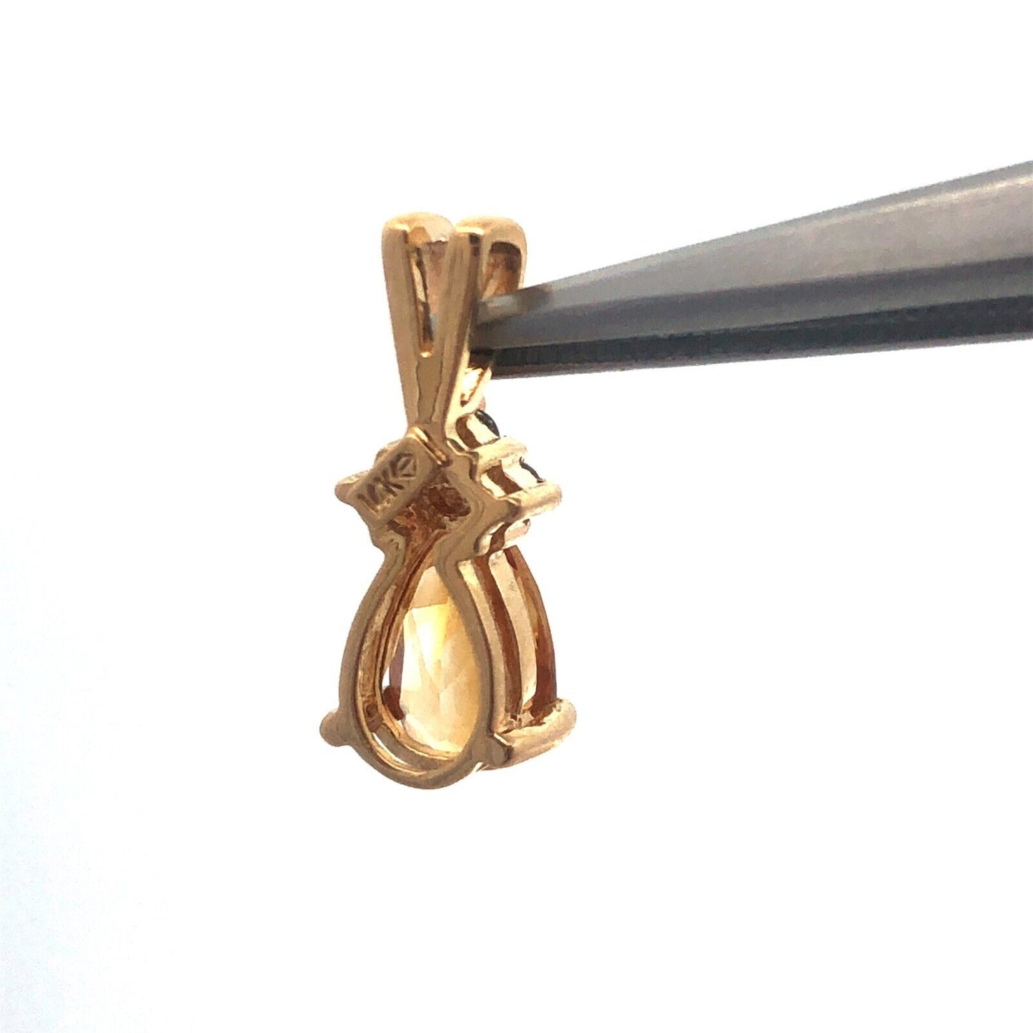 Gorgeous 14k Yellow Gold Pear Cut Citrine Round Cut Diamond Accent Pendant