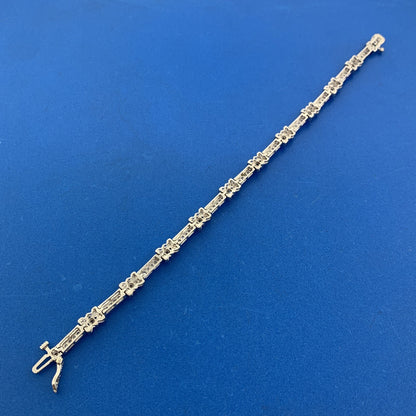 14K White Gold Diamond Panel Bar Link Tennis Bracelet