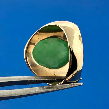 Vintage 14K Yellow Gold Unisex Oval Jade Jadeite Cabochon Statement Dome Ring