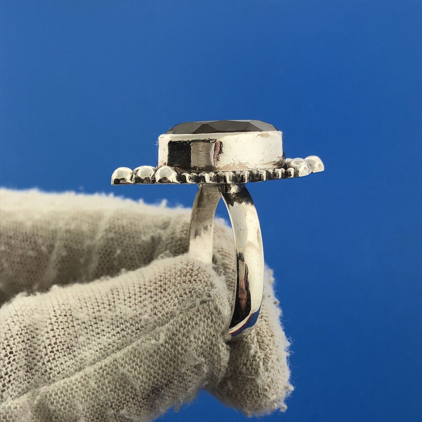 Stunning Sterling Silver 925 Oval Cut Grey Smoky Quartz Statement Ring Size 9