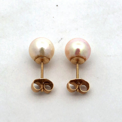 Designer 14K Yellow Gold Round Pearl Ball Stud Earrings