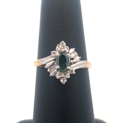 Gorgeous 14k Yellow and White Gold Oval Blue Topaz Diamond Accent Ring Size 6.25