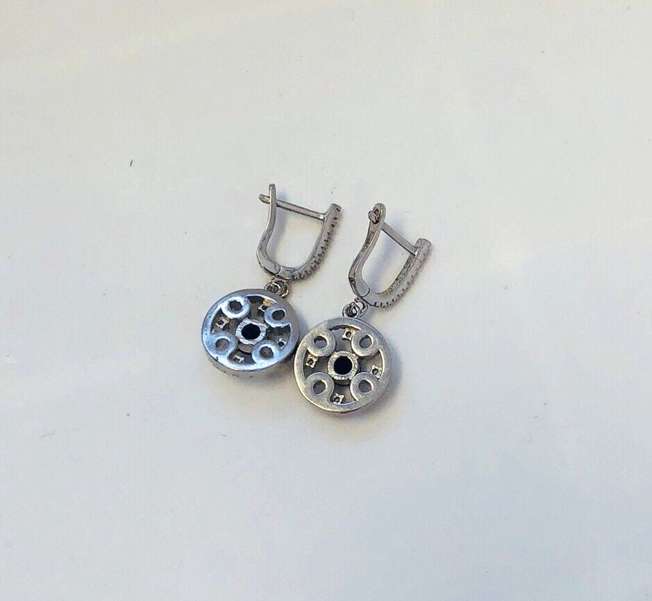 Elegant Sam & Co Sterling Silver 925 Blue Sapphire Diamond Drop Dangle Earrings