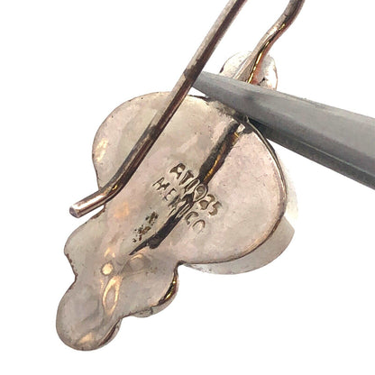 Vintage ATI Mexico 925 Sterling Silver Oval Black Onyx Hook Dangle Earrings