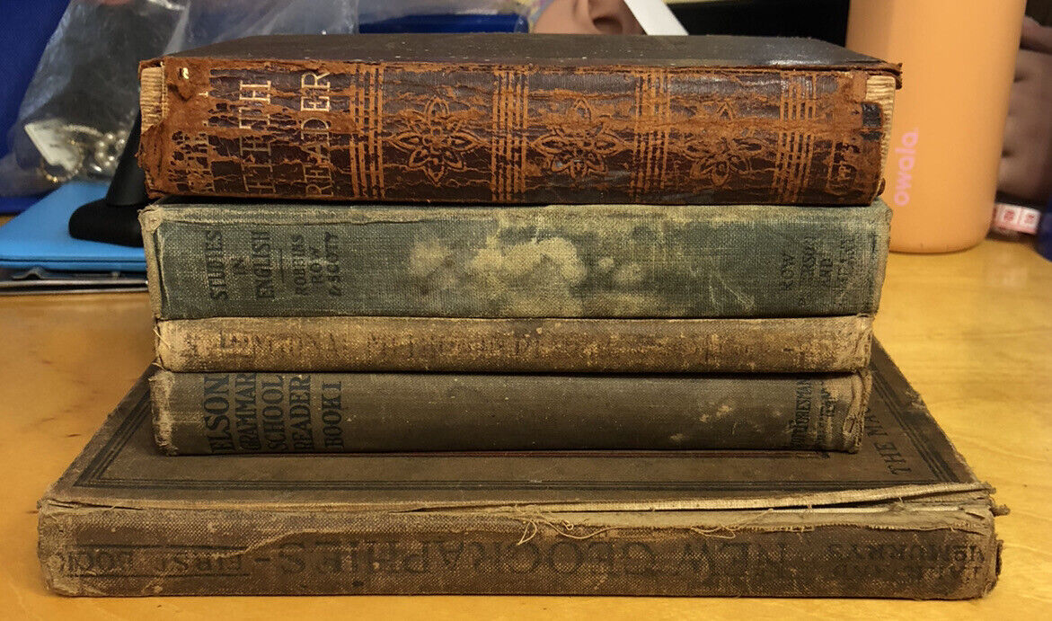 1881-1912 Lot Of Five Antique Classroom Instructional Hard Bound Books
