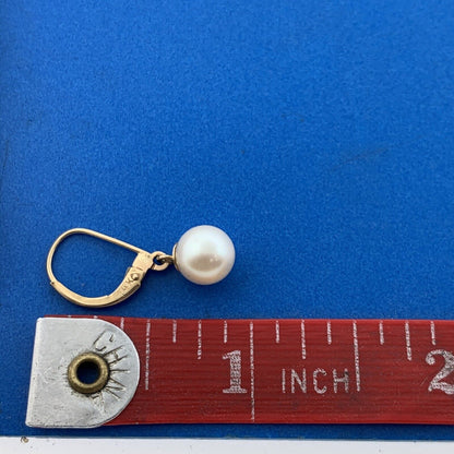 14K Yellow Gold Pearl June Bridal Anniversary Leverback Dangle Earrings