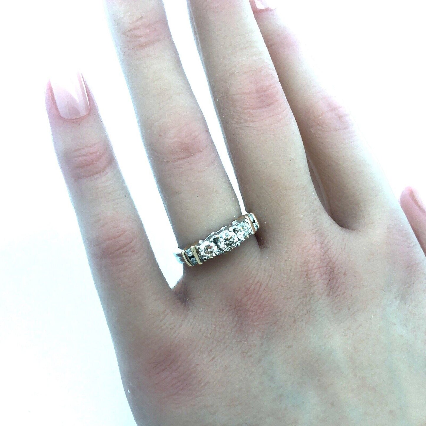 Gorgeous 14k White Gold Round Cut Diamond Raised Crown Band Ring Size 5.25