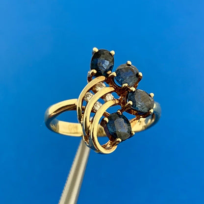 14K Yellow Gold Oval Sapphire Cluster Diamond Accented September Occasion Ring