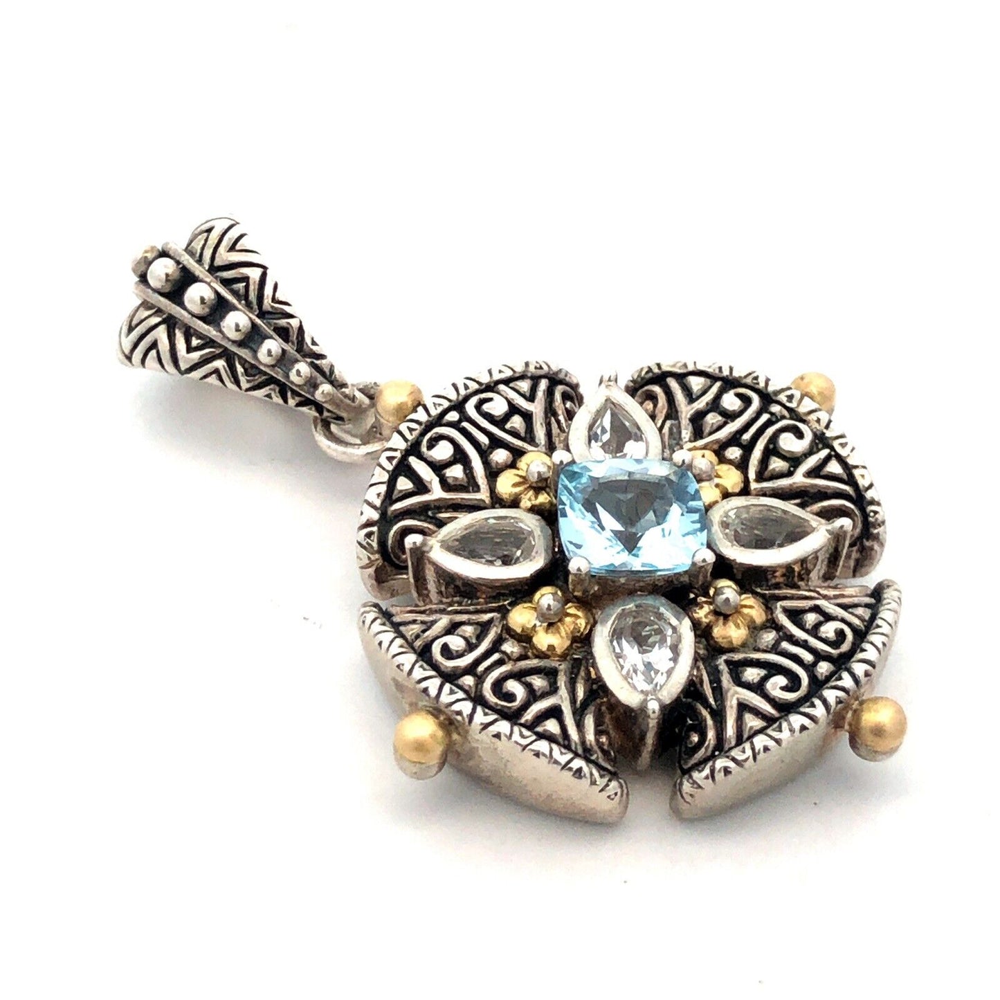 Designer Baby 925 Silver 18K Gold Blue White Topaz Statement Enhancer Pendant