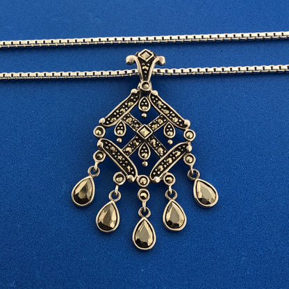 Marcasite Sterling Silver 925 Art Deco Style Dangle Pendant Enhancer Necklace