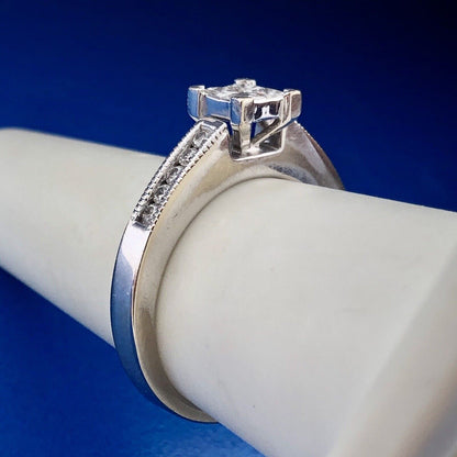 14k White Gold Ring Invisible Set Princess Diamonds Round Diamond Accents