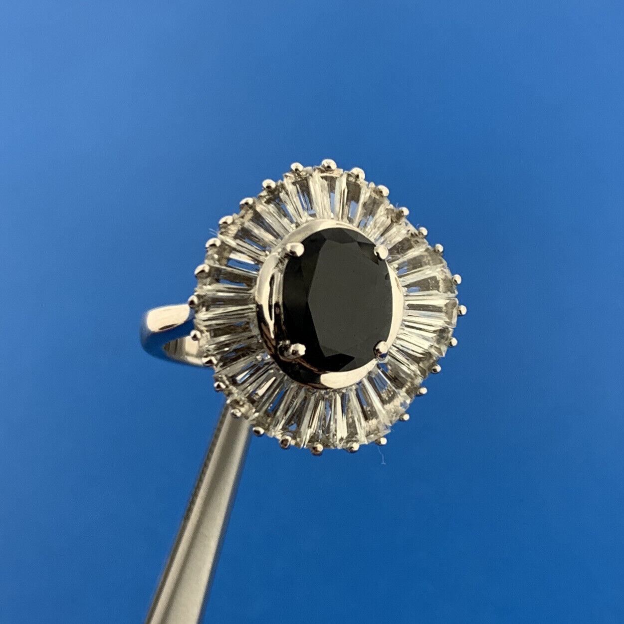 Stunning Designer Sterling Silver 925 Black Spinel White Zircon Cocktail Ring