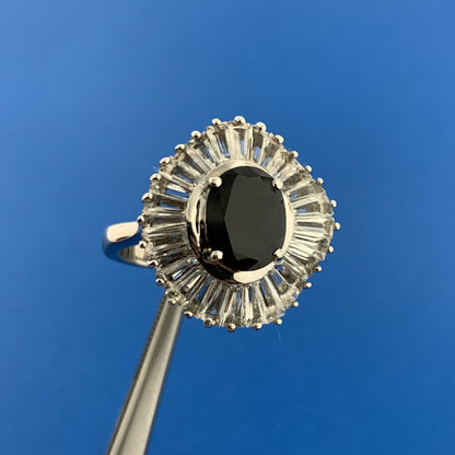 Stunning Designer Sterling Silver 925 Black Spinel White Zircon Cocktail Ring