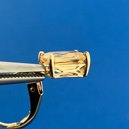 November Anniversary 14K Yellow Gold Rectangle Citrine Drop Dangle Earrings