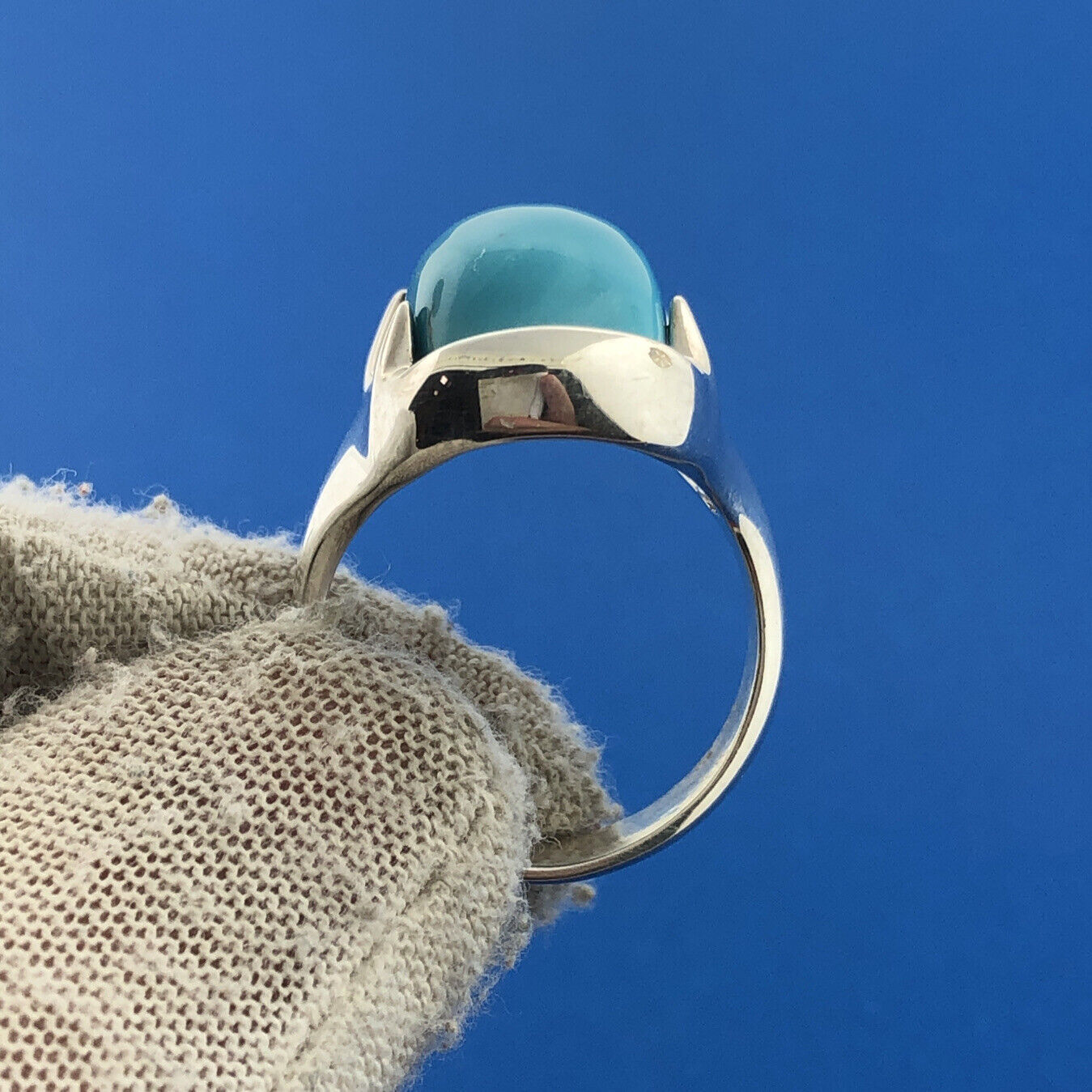 Designer Milor Italy 950 Silver Turquoise Statement Dome Ring