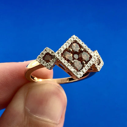 10k Rose Gold Mocha Diamond Ring with White Diamond Halo 9SQ