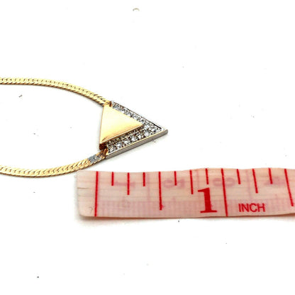 Estate 14K Yellow Diamond Retro Modernist Triangle Pendant Necklace