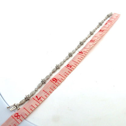 Designer 14K White Gold Round Diamond Flower Floral Textured Tennis Bracelet