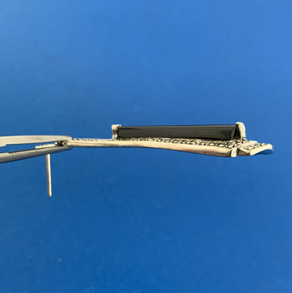 Lovely Sterling Silver 925 Cabochon Black Onyx Marcasite Accent Dangle Earrings