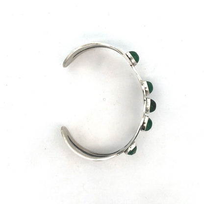 Mid Century Taxco 925 Sterling Silver Modernist Green Tourmaline Cuff Bracelet